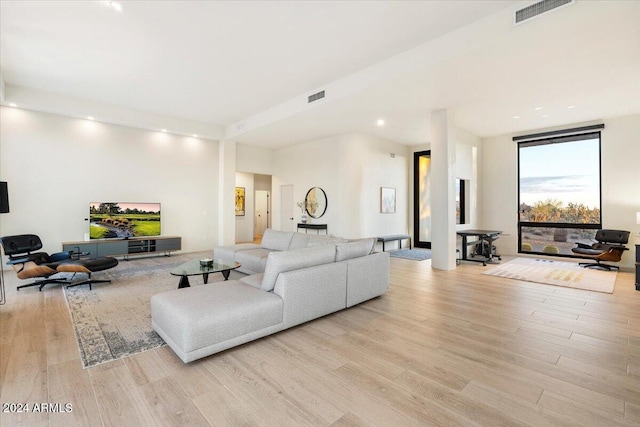 living room featuring light wood-type flooring