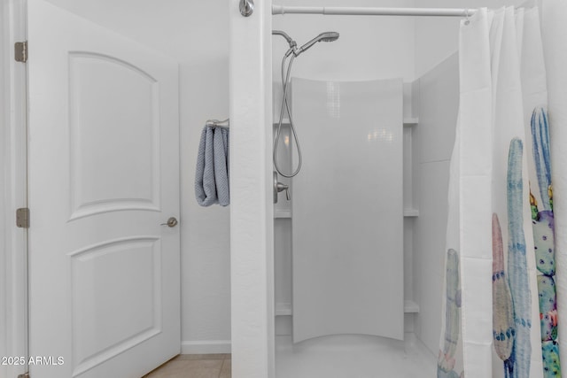 bathroom with curtained shower