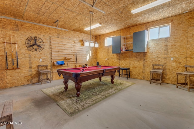 game room featuring pool table and concrete flooring