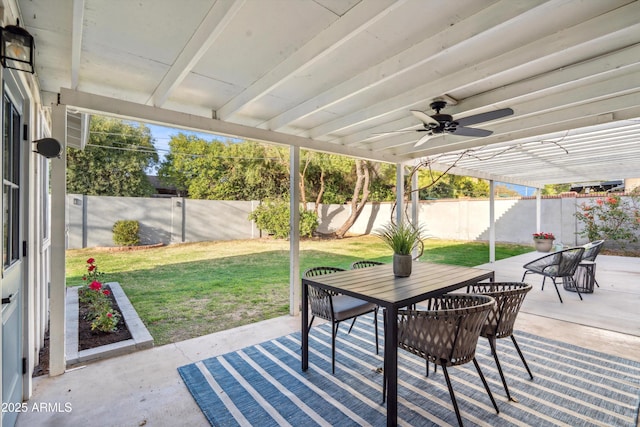 view of patio / terrace featuring a fenced backyard and ceiling fan