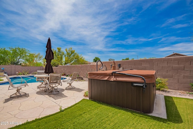 22026 N 44th Pl, Phoenix, AZ 85050 - exterior space featuring a fenced backyard, a fenced in pool, and a hot tub