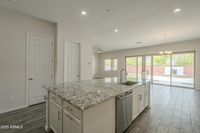 4090 E Bethena St, Gilbert, AZ 85295 - kitchen featuring a wealth of natural light, a sink, ceiling fan with notable chandelier, and dishwasher