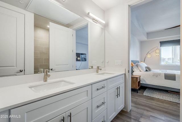 bathroom featuring wood-type flooring and vanity