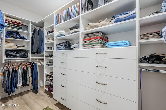 spacious closet featuring light hardwood / wood-style floors