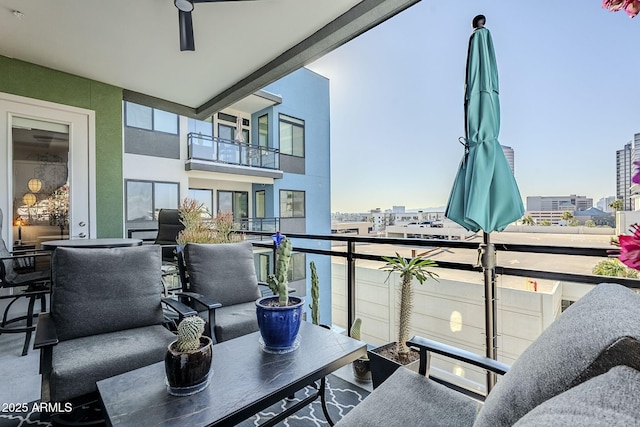 balcony with ceiling fan