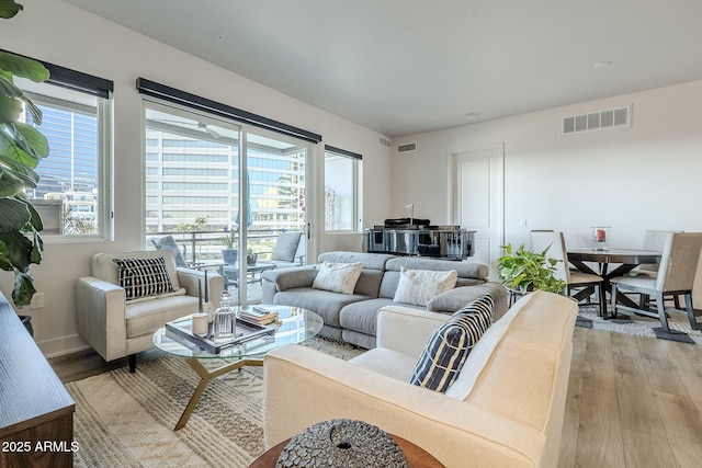 living room with light hardwood / wood-style floors