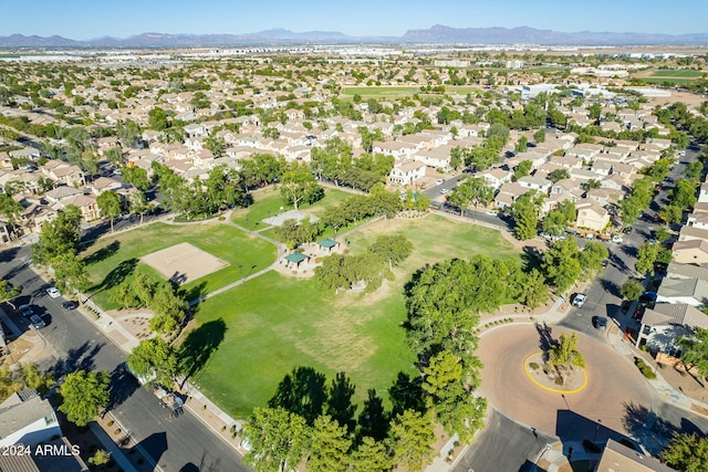 bird's eye view with a mountain view