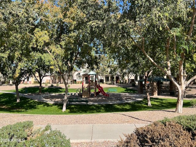 view of play area with a lawn