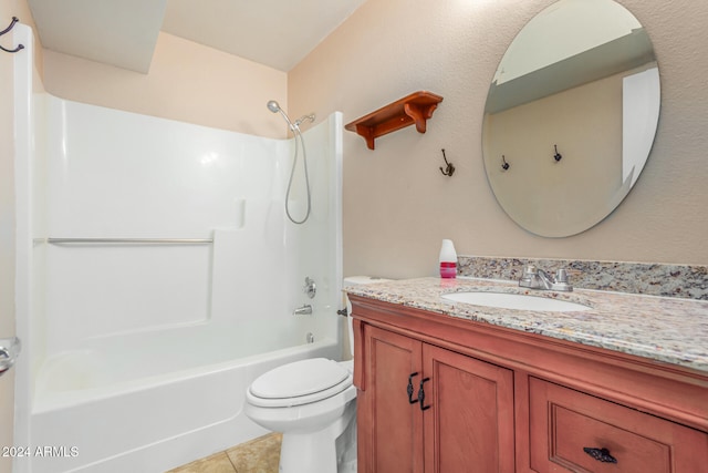 full bathroom with tile patterned flooring, vanity, bathtub / shower combination, and toilet