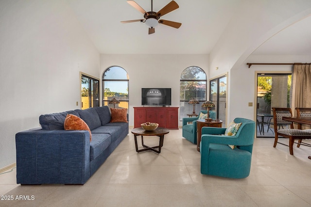 living room featuring ceiling fan