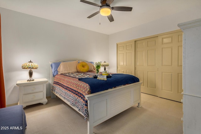 bedroom with a closet and ceiling fan