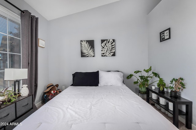 bedroom featuring vaulted ceiling