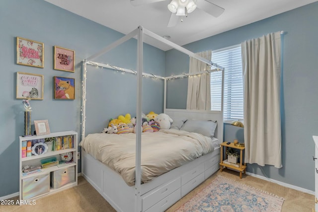 bedroom with baseboards and ceiling fan