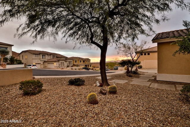 view of yard at dusk