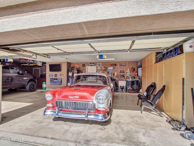 garage with a garage door opener