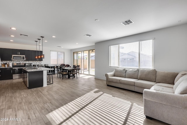 living room with light wood-type flooring