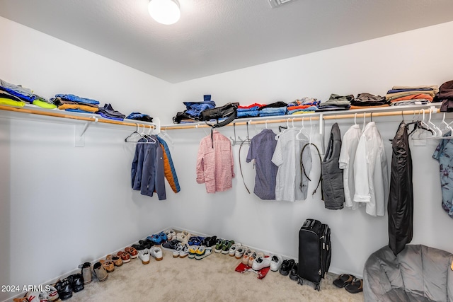 walk in closet with carpet