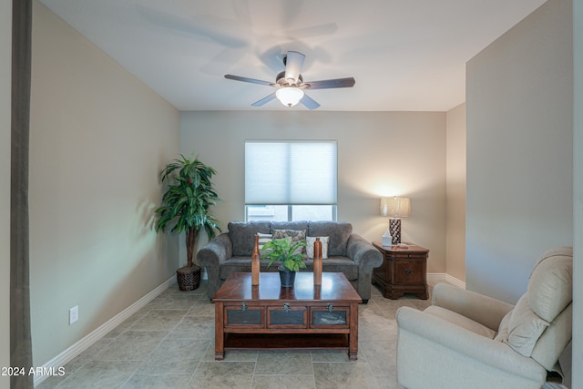 living room with ceiling fan