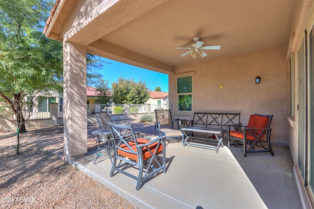 view of patio / terrace featuring an outdoor hangout area and ceiling fan