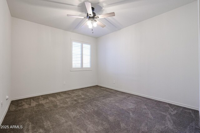 living room featuring ceiling fan and dark wood-type flooring