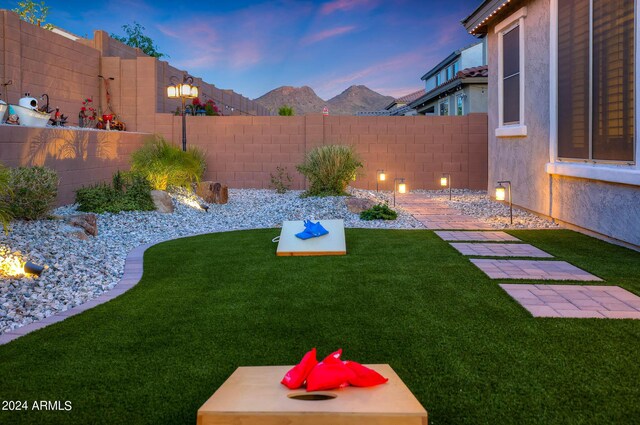 patio terrace at dusk with a gazebo