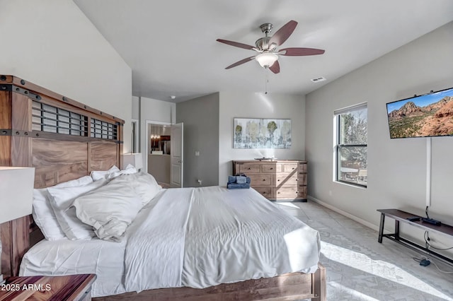 33 Monterey Cir, Sedona, AZ 86351 - bedroom with baseboards, marble finish floors, and a ceiling fan