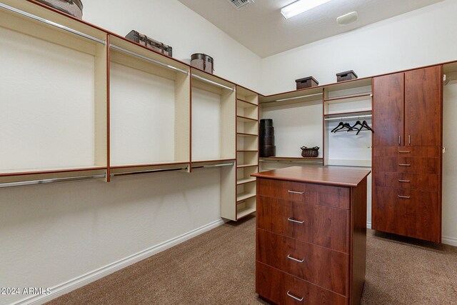 spacious closet with dark colored carpet