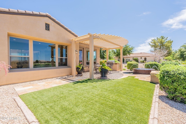 view of yard featuring a patio and a pergola