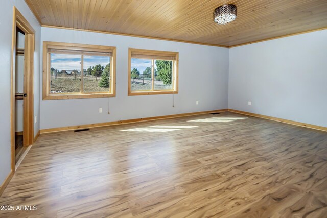 4177 W Finch Hollow Ave, Chino Valley, AZ 86323 - empty room featuring baseboards, visible vents, wooden ceiling, and wood finished floors