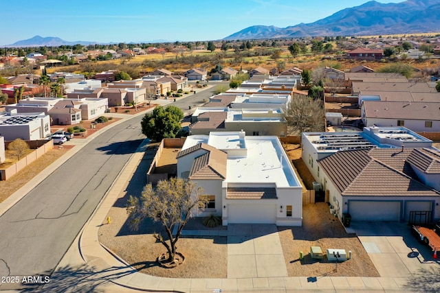 aerial view featuring a residential view and a mountain view