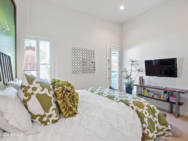 carpeted bedroom with access to outside