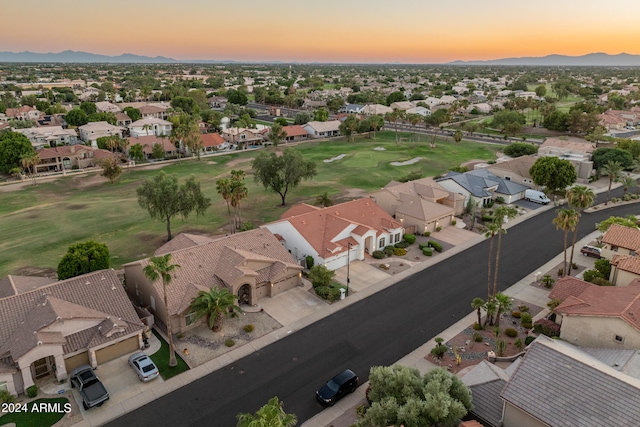 view of aerial view at dusk