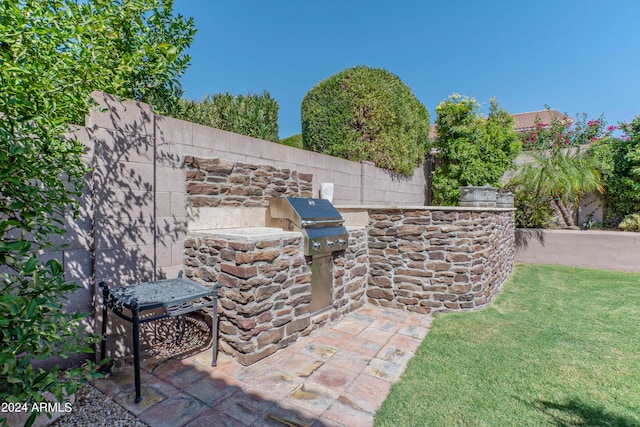 view of patio with area for grilling and exterior kitchen