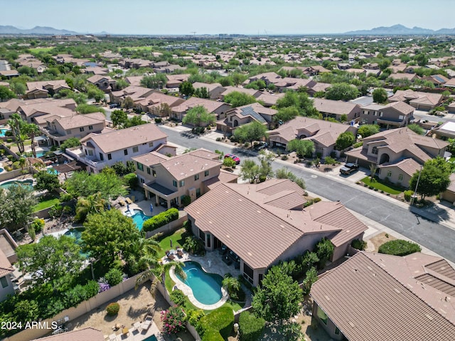 drone / aerial view featuring a mountain view