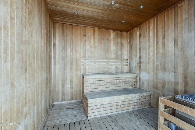 view of sauna featuring wood-type flooring