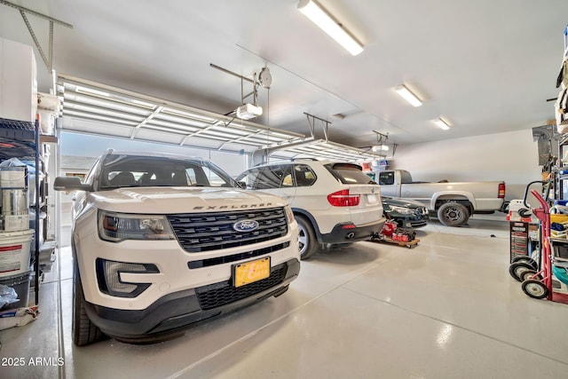 garage with a garage door opener