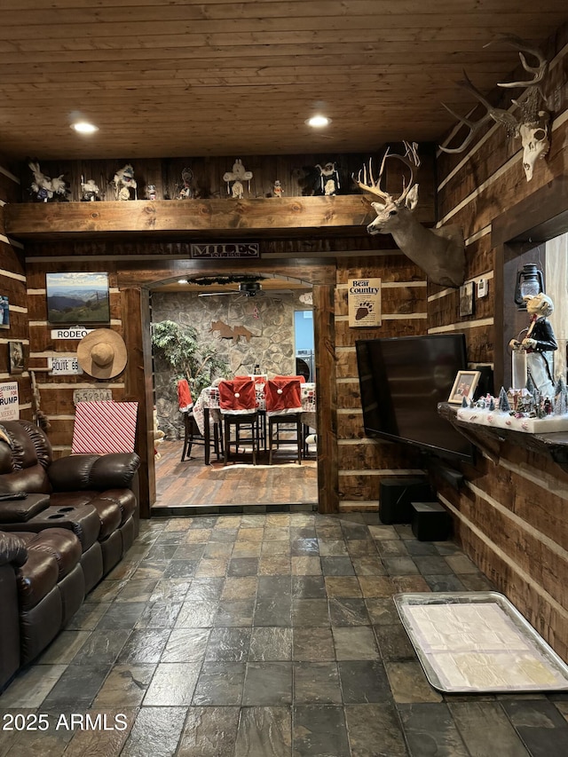 interior space featuring wood ceiling