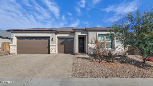 prairie-style home with a garage