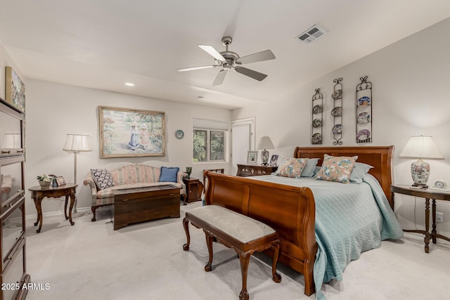 12837 N 68th St, Scottsdale, AZ 85254 - bedroom featuring light carpet, baseboards, ceiling fan, and recessed lighting