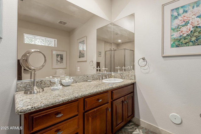 12837 N 68th St, Scottsdale, AZ 85254 - full bathroom with vanity, a shower stall, and baseboards