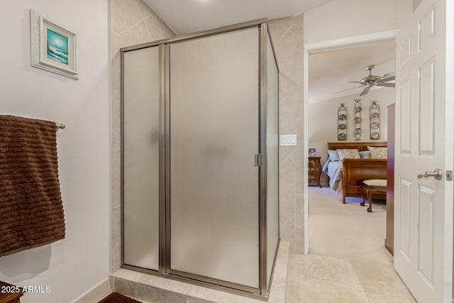 12837 N 68th St, Scottsdale, AZ 85254 - bathroom featuring ensuite bath, a shower stall, and a ceiling fan