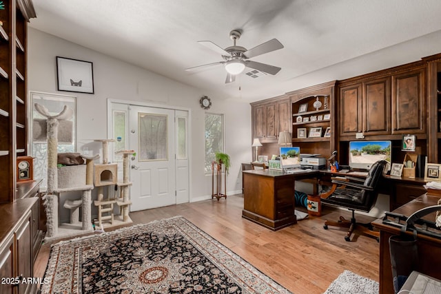 12837 N 68th St, Scottsdale, AZ 85254 - office area featuring a ceiling fan, light wood finished floors, and lofted ceiling