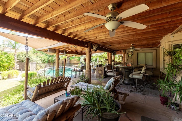 12837 N 68th St, Scottsdale, AZ 85254 - view of patio / terrace with a ceiling fan, outdoor lounge area, and outdoor dining space