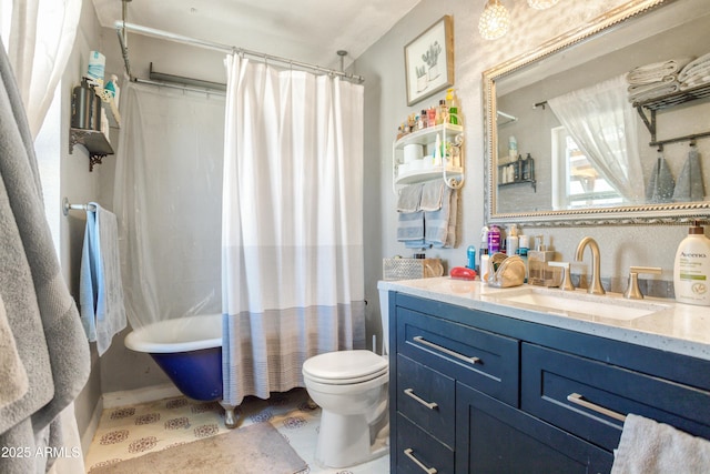 8730 E Barataria Blvd, Sierra Vista, AZ 85650 - bathroom with vanity, toilet, and shower / bath combo with shower curtain