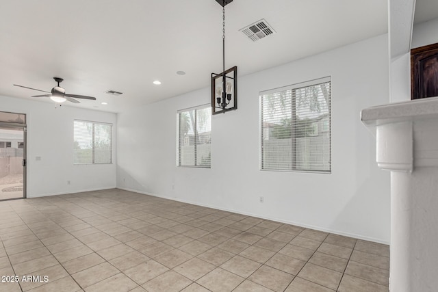 28232 N Abby Cir, San Tan Valley, AZ 85143 - unfurnished dining area featuring light tile patterned floors, ceiling fan, recessed lighting, and baseboards