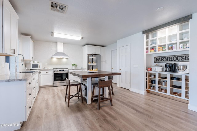 21188 N Duncan Dr, Maricopa, AZ 85138 - kitchen featuring appliances with stainless steel finishes, wall chimney exhaust hood, a sink, and white cabinetry