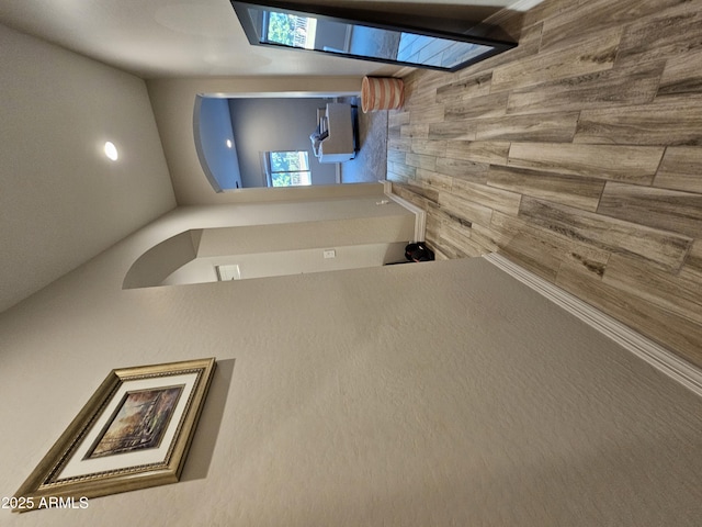 bathroom with wooden walls