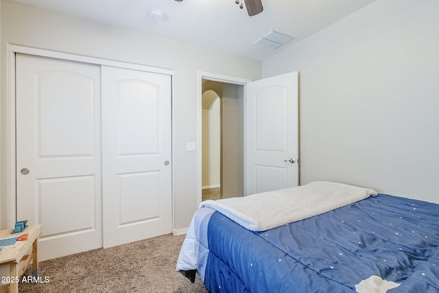 2717 W Bowker St, Phoenix, AZ 85041 - bedroom featuring carpet, a closet, and a ceiling fan