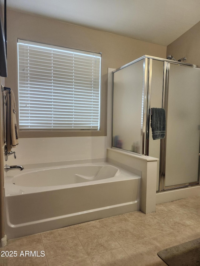 21280 N 96th Ave, Peoria, AZ 85382 - bathroom with a garden tub, a shower stall, and tile patterned flooring