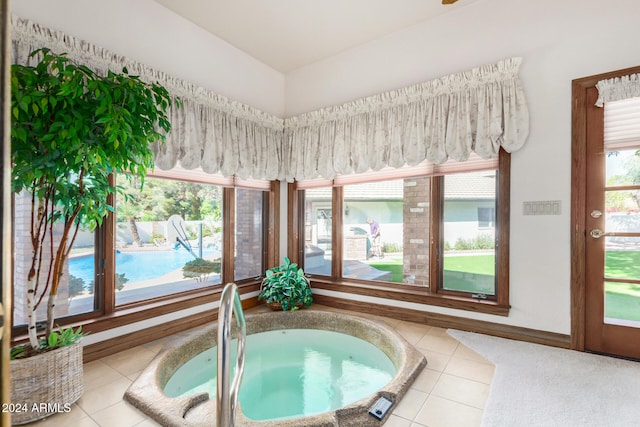 interior space with a hot tub